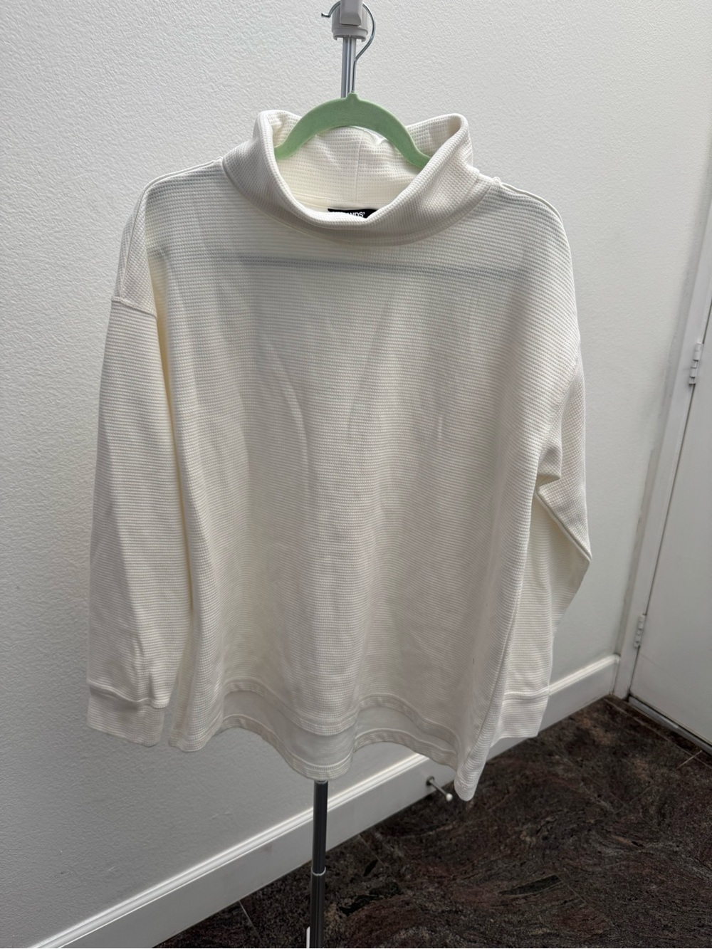 Lands' End Cream Waffle Turtleneck Long-Sleeve Sweater Quiet Luxury Beachy Boho